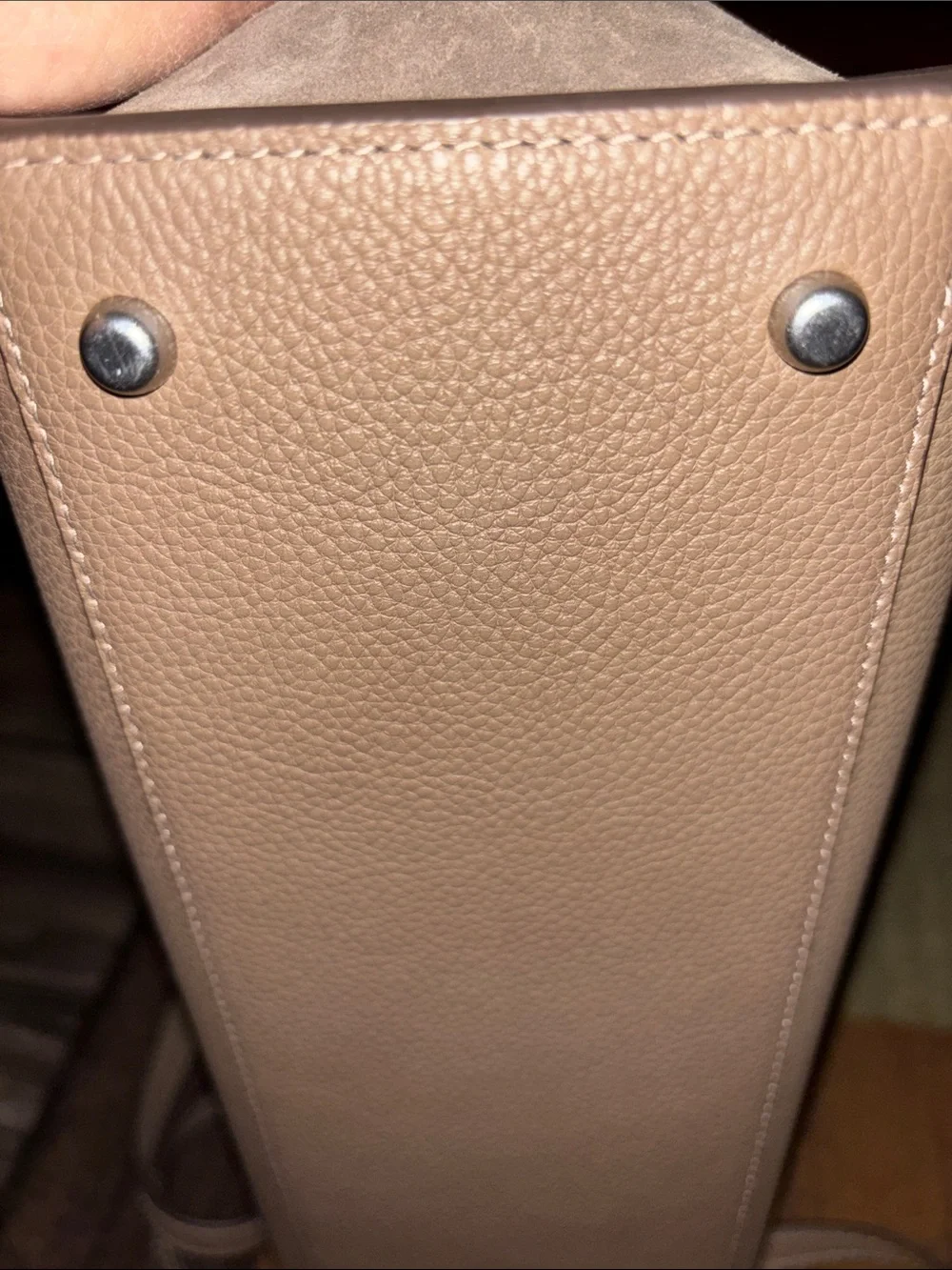 Tory Burch Taupe Pebbled Leather Top-Handle Satchel with Silver Hardware